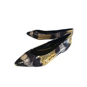 Sandro black and yellow Ambra 100% snake skin leather ballerina flats size 7